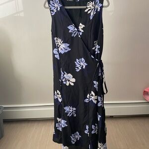 Banana Republic Black Midi Wrap Dress with Lavender Floral Print
